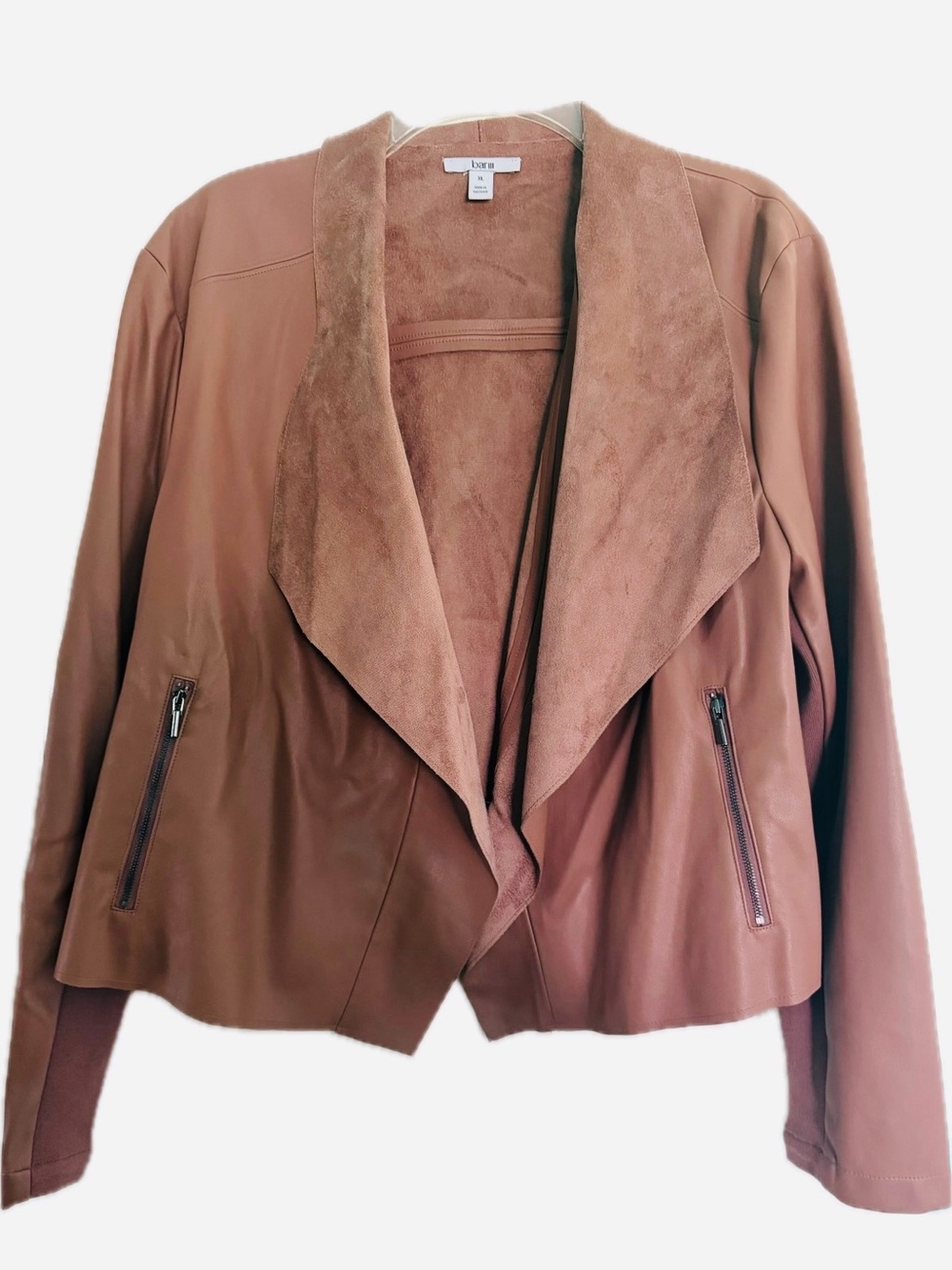 Bar III Rust Brown Faux Leather Open-Front Jacket